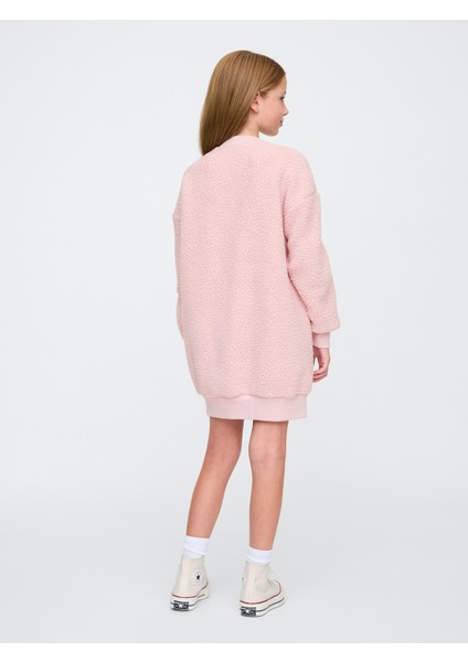 Kız Çocuk Pembe Gap Logo Sherpa Sweatshirt Elbise fırsatları