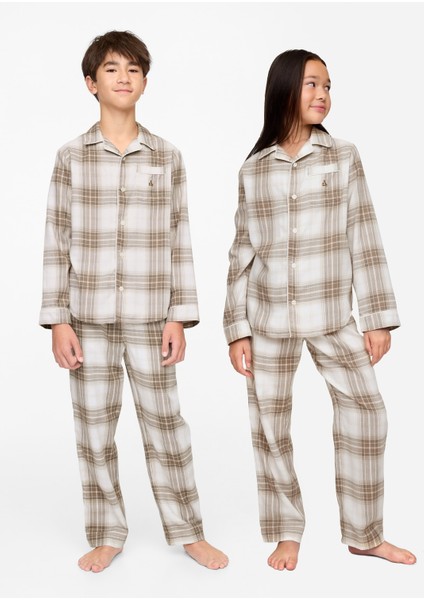 Erkek Çocuk Çok Renkli Geri Dönüştürülmüş Desenli Flannel Pijama Takımı