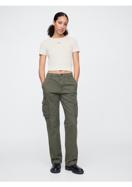 Kadın Kırık Beyaz Logo Modern Crop T-Shirt fırsatları