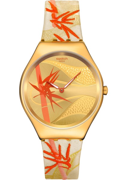 SYXZ105 Swatch Golden Red Bamboo Bayan Kol Saati SYXZ105