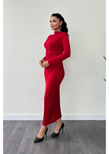 Jarse Kumaş Büzgülü Kalem Elbise - Kırmızı fiyatları