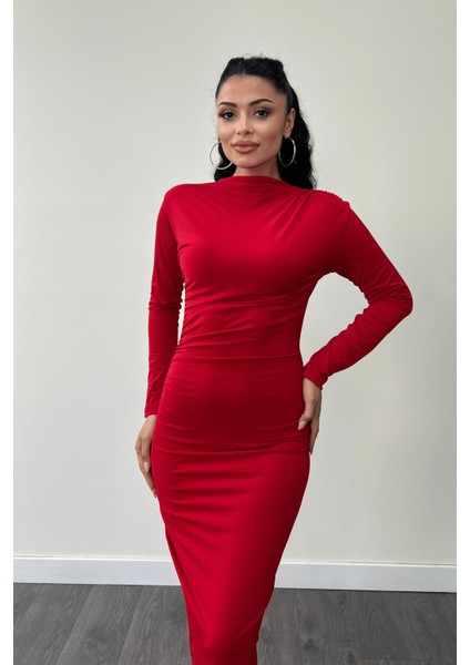 Jarse Kumaş Büzgülü Kalem Elbise - Kırmızı modelleri