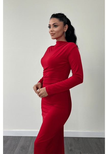 Jarse Kumaş Büzgülü Kalem Elbise - Kırmızı fırsatları