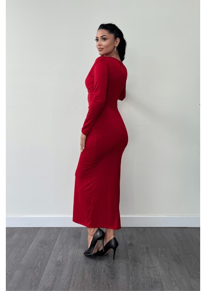 Jarse Kumaş Büzgülü Kalem Elbise - Kırmızı indirimleri