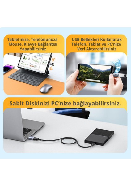 Jazos Type-C To USB 3.1 Otg Dönüştürücü Adaptör, 10 Gbps Veri Aktarım, Mini USB Çevirici