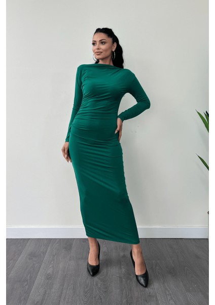 Jarse Kumaş Büzgülü Kalem Elbise - Zümrüt Yeşil fiyatları