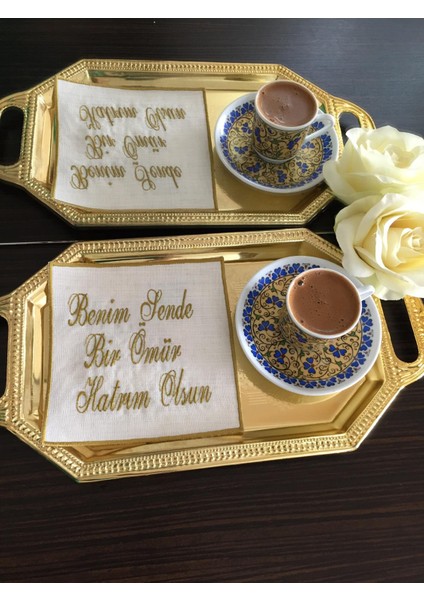 Nakışlı Söz & Nişan Mendili Tep Örtüsü, Damat Kahve Peçete