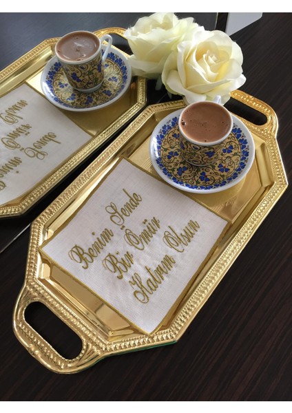 Nakışlı Söz & Nişan Mendili Tep Örtüsü, Damat Kahve Peçete