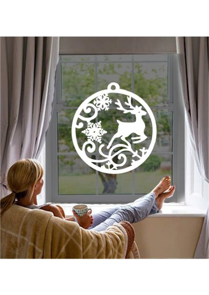Tekno Trust Beyaz Yılbaşı Süslemeleri Daire Içinde Geyik Süslemesi 100X100 cm indirimleri