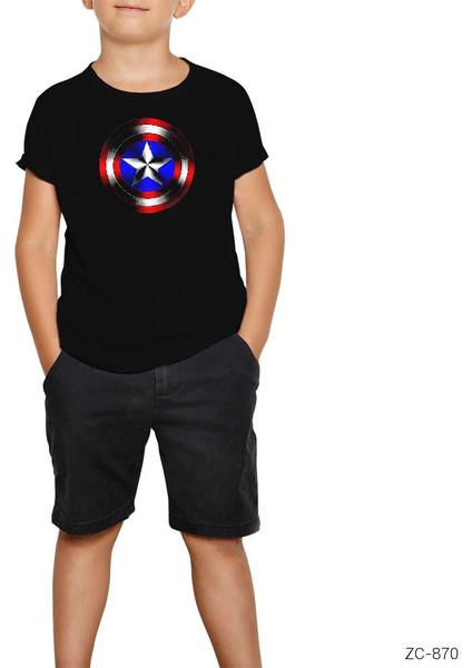 Captain America Shield 2 Siyah Çocuk Tişört