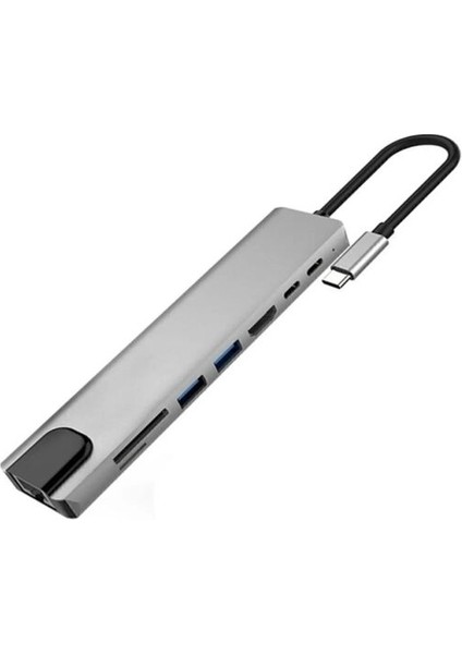 8 In 1 Ethernet Sd USB Type C Hub Hdmı Girişli Macbook Pro/air Dönüştürücü Çevirici Çoklayıcı