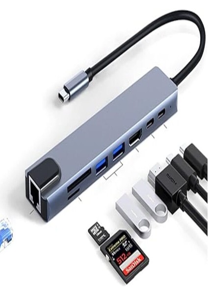 8 In 1 Ethernet Sd USB Type C Hub Hdmı Girişli Macbook Pro/air Dönüştürücü Çevirici Çoklayıcı