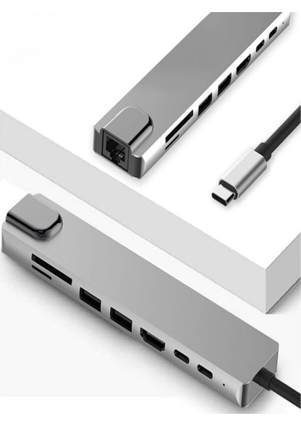 8 In 1 Ethernet Sd USB Type C Hub Hdmı Girişli Macbook Pro/air Dönüştürücü Çevirici Çoklayıcı