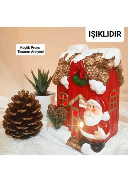 Tekno Trust Yılbaşı Yeni Yıl Dekoratif Işıklı Ev Noel Baba Kozalaklı Dekoratif Obje Chrismast Süs Kırmızı Renk