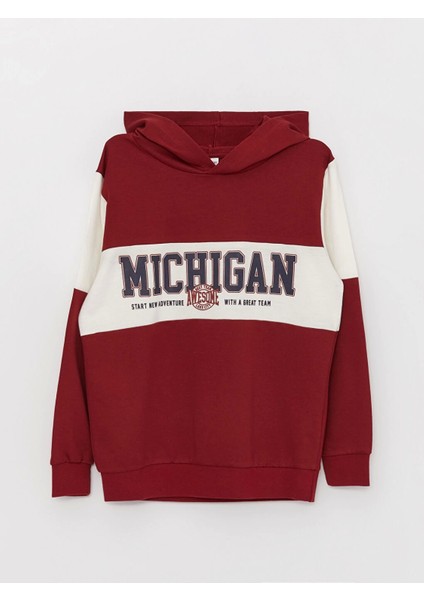 Lcw Kids Kırmızı Kapüşonlu Baskılı Uzun Kollu Erkek Çocuk Sweatshirt