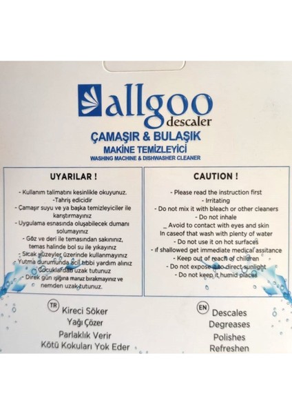 Regal Allgoo Çamaşır Bulaşık Makinesi Temizleyici 5'li Paket 40 gr modelleri