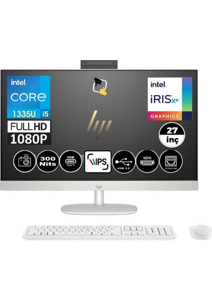 27-CR0007NT Intel I5-1335U 64GB Ram 1tb SSD Intel Iris Xe 27" Fhd Windows 11 Home Beyaz Aıo Bilgisayar 898B7EA Snertech