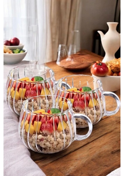 4lü Çizgili Still Cam Bardak 250 ml Isıya Dayanıklı Kulplu Çay Fincanı Kahve Sunum Bardağı Kupa modelleri