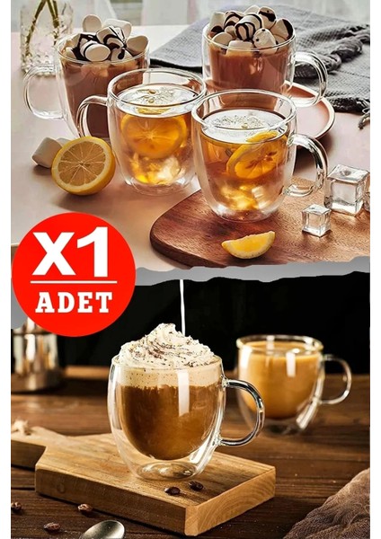 Çift Camlı Çift Cidarlı Cam Kupa 250 ml Ev Ofis Fincanı Çift Katlı Isı Yalıtımlı