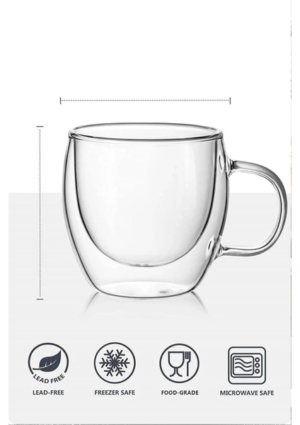 Çift Camlı Çift Cidarlı Cam Kupa 250 ml Ev Ofis Fincanı Çift Katlı Isı Yalıtımlı