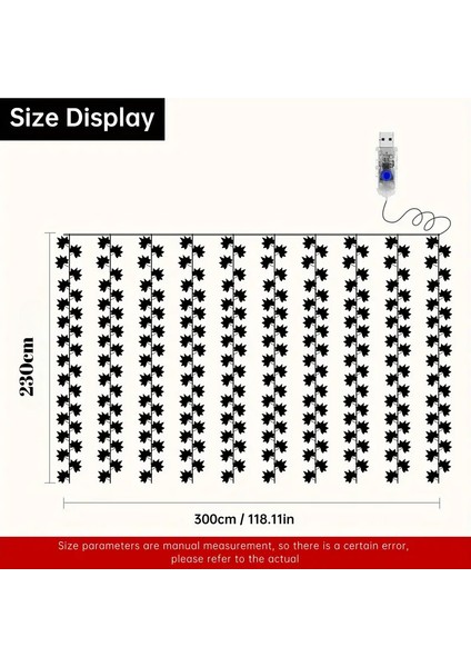 Sonbahar Konseptli 10 Adet Yapay Sarmaşık 3x3 Usb\'li 10 Saçaklı Perde LED Dekoratif Aydınlatma