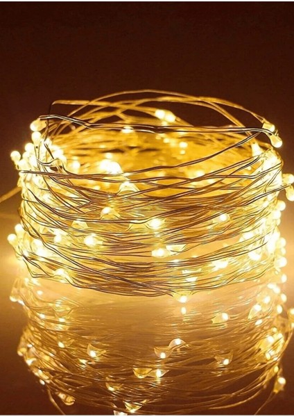 10 Adet 5 Metre Günışığı Renk Pil ile Çalışan Peri LED Dekoratif ve Şık Aydınlatma