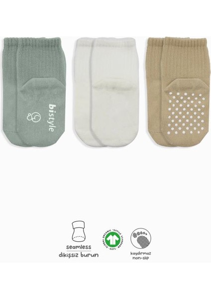 Nessiworld Bistyle Basic Kaymaz Penye Soket Çorap 3'lü BS10106 Nil Ekru Bej