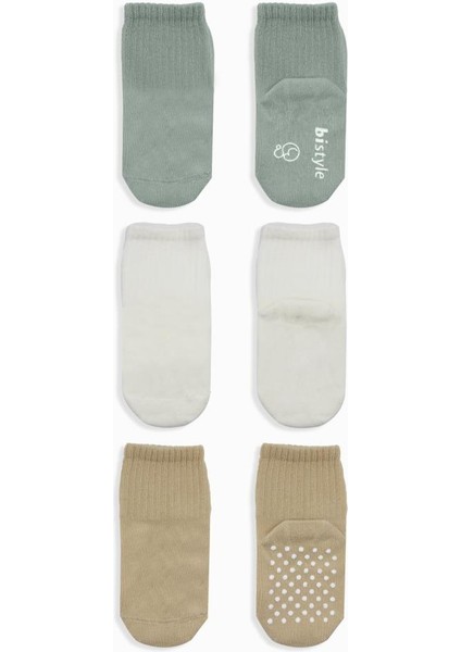 Nessiworld Bistyle Basic Kaymaz Penye Soket Çorap 3'lü BS10106 Nil Ekru Bej