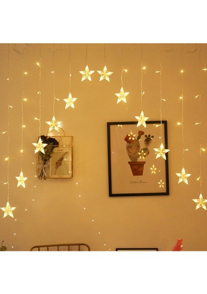Tekno Trust Çatı Yıldız Perde LED Yılbaşı Ağacı Işığı Yeni Yıl LED 3 Metre Günışığı Fişli 16 Saçaklı 8 Modlu