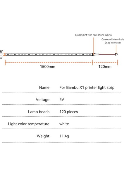Bambu Lab X1 Geliştirilmiş LED Aydınlatma(1,5mt)