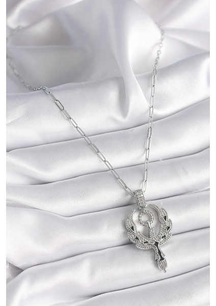 316L Çelik Gümüş Renk Zirkon Taşlı Anka Kuşu Model Kadın Kolye fiyatları