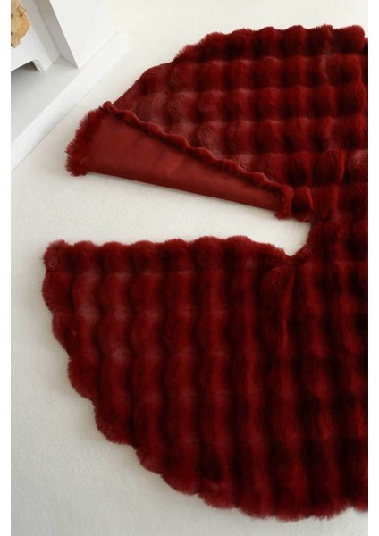 Tekno Trust Çam Ağacı Ayak Halısı Örtüsü, Yılbaşı Ağacı Altı Örtüsü Peluş Bordo, Bubble Halı 80X80 cm