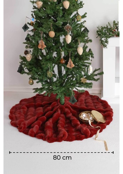 Tekno Trust Çam Ağacı Ayak Halısı Örtüsü, Yılbaşı Ağacı Altı Örtüsü Peluş Bordo, Bubble Halı 80X80 cm