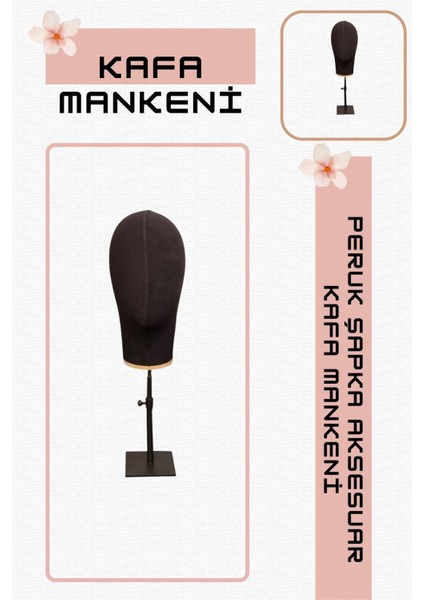 Bayan Kumaş Kaplı Metal Standlı Polyester Kafa Mankeni Aksesuar Mankeni Şapka Mankeni Peruk Mankeni