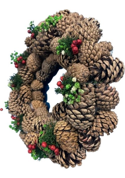 Tekno Trust Yılbaşı Kapı Süsü 28CM Çelenk Kozalak - Şoklanmış Terrayum Yosun, Cipso , Simit , Hobi Dekorasyon
