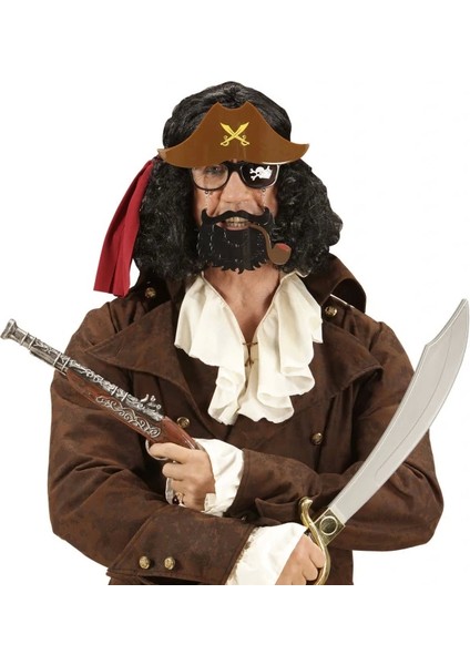 Kahve Renk Şapkalı Siyah Sakallı Lu Jack Sparrow Denizci Korsan Gözlüğü 24 x 25 cm