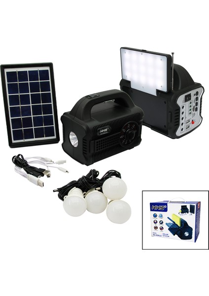 3ın1 - Solar 2in1 Sabit+Oynar Başlı El Feneri - Radyo - Mp3 Bluetooth - Usb/ Tf Port - 4 Parça Ampul Kablolu - Powerbank (4767)