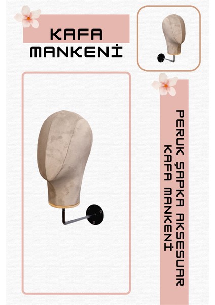 Duvara Monte Bayan Kumaş Kaplı Kafa Mankeni