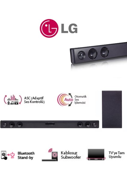 Lg Optik USB -Bluetooth Bağlantı Kablosuz Üstün Bas  300W 2.1 Kanal Soundbar