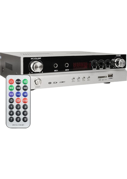 Magıcvoıce MV-22561 2X50 Watt Usb/sd/bt/uk Bluetoothlu Stereo 2 Mikrofon Girişli Trafosuz Anfi (4767)