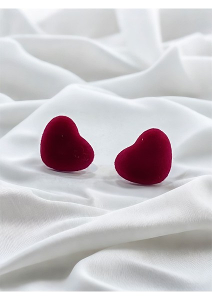 Mini Bordo Kalp Küpe