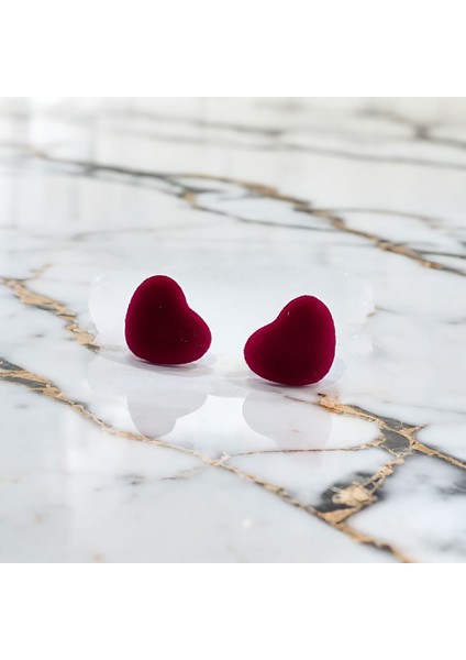 Mini Bordo Kalp Küpe