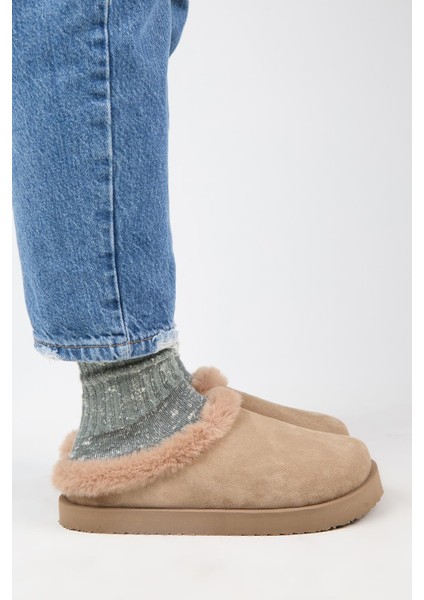 (Jana Kürklü) Kadın Düz Platform Vizon Terlik fiyatları