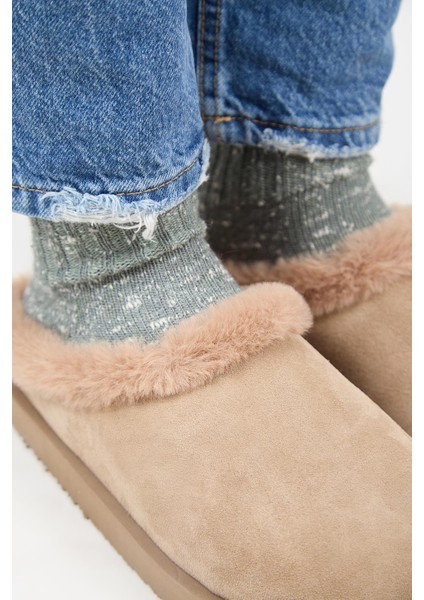 (Jana Kürklü) Kadın Düz Platform Vizon Terlik fırsatları