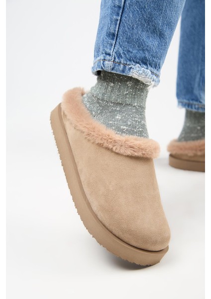 (Jana Kürklü) Kadın Düz Platform Vizon Terlik indirimleri