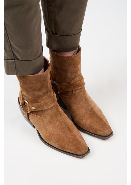 (Neus) Kadın Hakiki Deri Halkalı Kuşaklı Kovboy Özel Eskitme Deri Taba Bot fiyatları