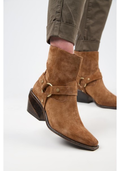 (Neus) Kadın Hakiki Deri Halkalı Kuşaklı Kovboy Özel Eskitme Deri Taba Bot modelleri