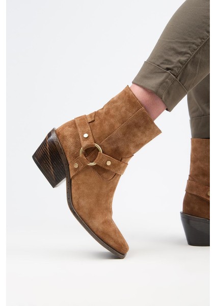 (Neus) Kadın Hakiki Deri Halkalı Kuşaklı Kovboy Özel Eskitme Deri Taba Bot fırsatları