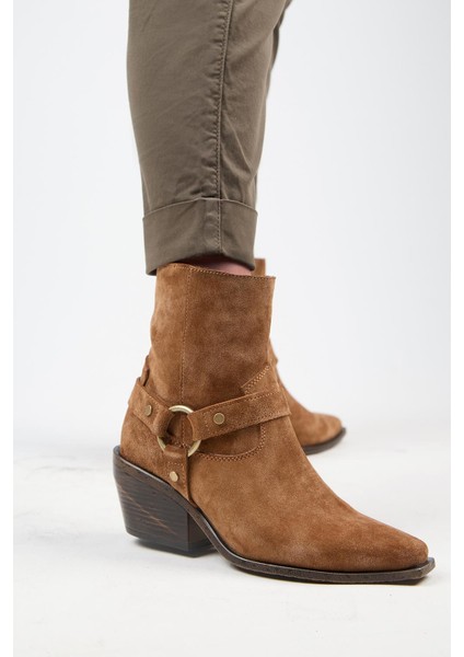 (Neus) Kadın Hakiki Deri Halkalı Kuşaklı Kovboy Özel Eskitme Deri Taba Bot indirimleri