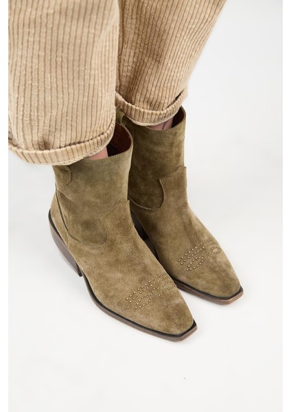 (Gona) Kadın Hakiki Deri Önü Troklu Kovboy Özel Eskitme Haki Bot fiyatları